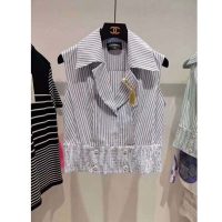 Chanel Women Blouse Cotton & Silk Voile White & Black