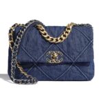 Chanel Dam Chanel 19 Flap Bag Denim Blå Tyger