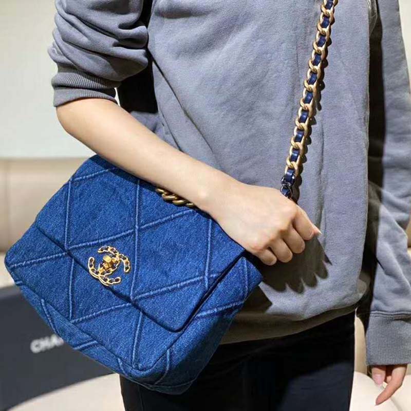 Chanel Women Chanel 19 Flap Bag Denim Blue Fabrics - LULUX