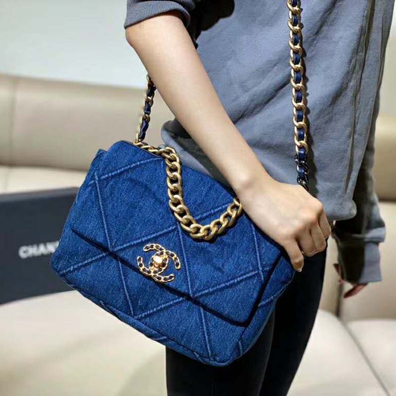 Chanel Women Chanel 19 Flap Bag Denim Blue Fabrics - LULUX