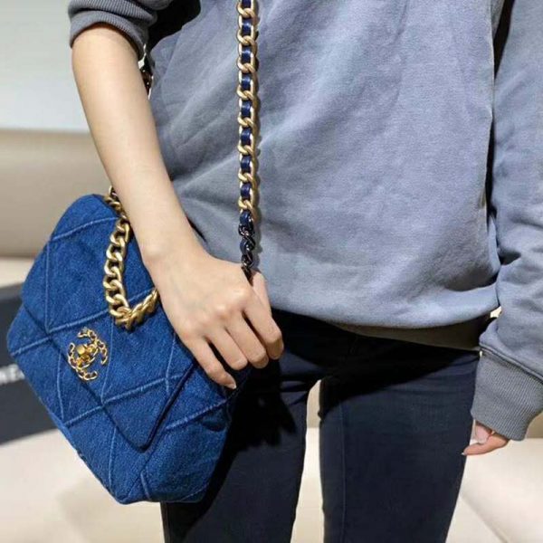 Chanel Women Chanel 19 Flap Bag Denim Blue Fabrics (5)