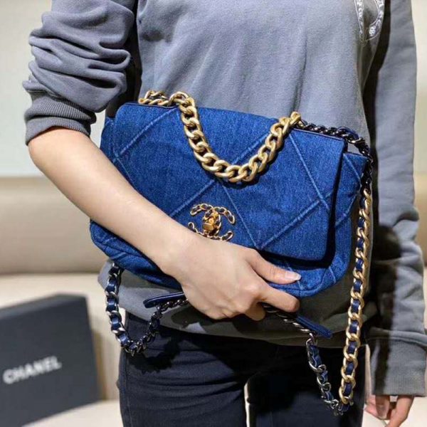 Chanel Women Chanel 19 Flap Bag Denim Blue Fabrics (7)