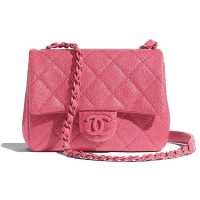 Chanel Women Flap Bag Grained Calfskin & Lacquered Metal-Rose
