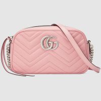 Gucci GG Women GG Marmont Small Shoulder Bag Matelassé Chevron Leather-Pink