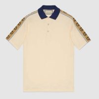 Gucci GG Men Polo with Interlocking G Stripe White Cotton