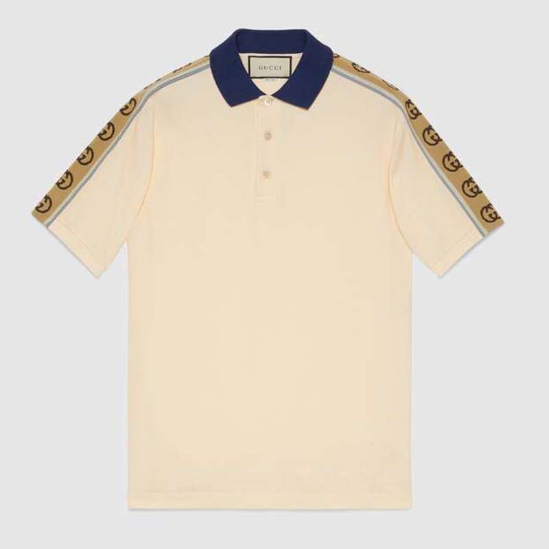 Gucci GG Men Polo with Interlocking G Stripe White Cotton - Brandsoff