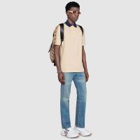 Gucci GG Men Polo with Interlocking G Stripe White Cotton