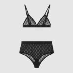 Gucci GG Tüll Dessous-Set GG bestickter Tüll Baumwolle-Schwarz