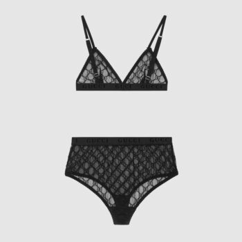 Gucci GG Tulle Lingerie Set GG Embroidered Tulle Cotton-Black
