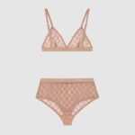 Gucci GG Tulle Lingerie Set GG Embroidered Tulle in Cotton-Sandy