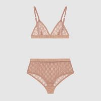 Gucci GG Tulle Lingerie Set GG Embroidered Tulle in Cotton-Sandy