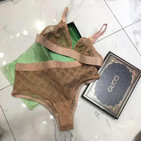 Gucci GG Tulle Lingerie Set GG Embroidered Tulle in Cotton-Sandy (2)