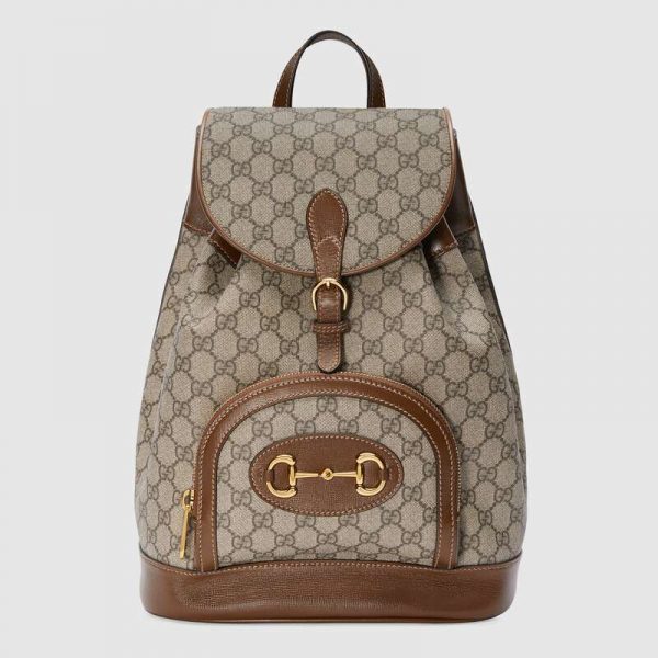 Gucci GG Unisex Gucci 1955 Horsebit Backpack BeigeEbony Supreme Canvas