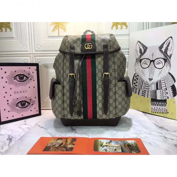 Gucci GG Unisex Ophidia GG Medium Backpack BeigeEbony Supreme Canvas (3)