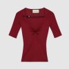 Gucci GG Women Fine Viscose V-Neck Short Slee-Red