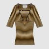 Gucci GG Women Fine Viscose V-Neck Short Sleeve Top-Yellow