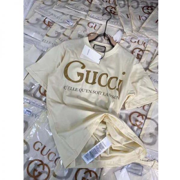 Gucci GG Women Gucci Glitter Print T-Shirt Cotton-White (8)