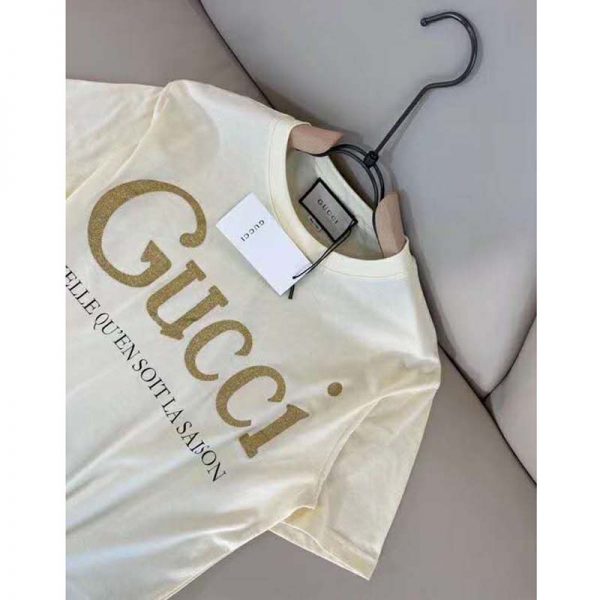 Gucci GG Women Gucci Glitter Print T-Shirt Cotton-White (9)