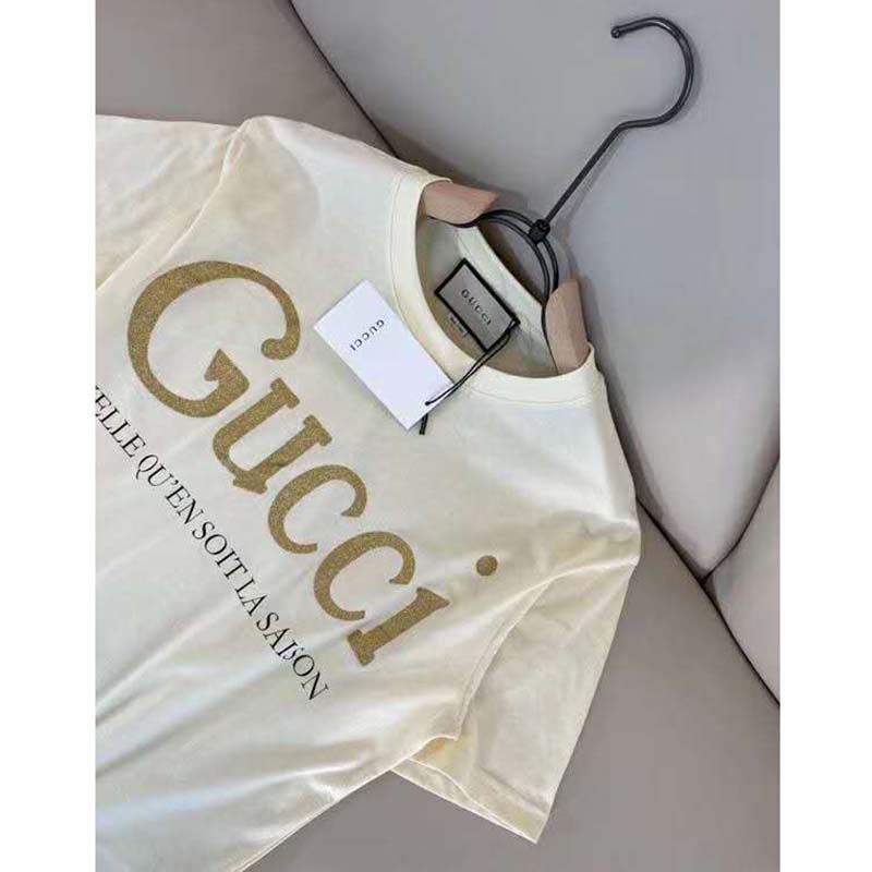 Gucci GG Women Gucci Glitter Print T-Shirt Cotton-White - LULUX