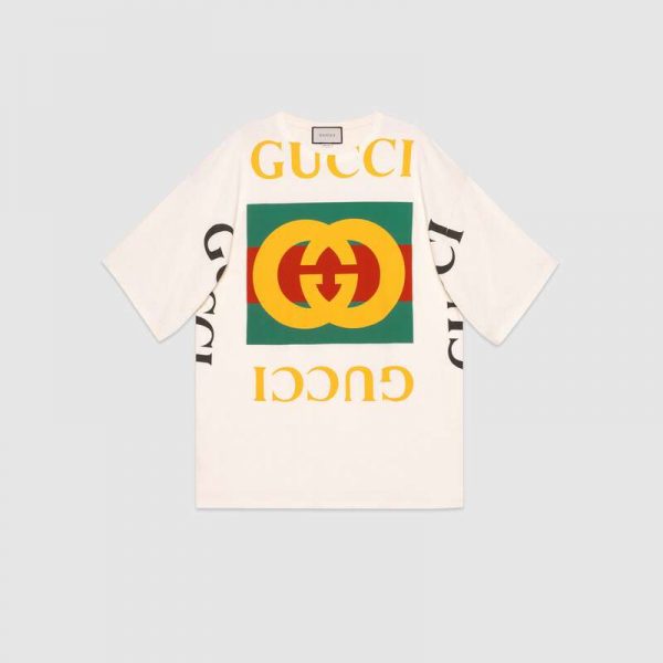 Gucci GG Women Oversize T-Shirt with Gucci Logo-Whiteh Gucci Logo-White (1)