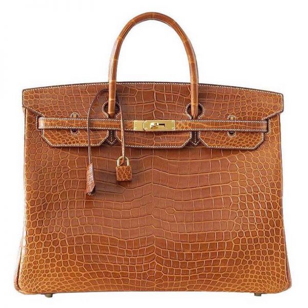 Hermes Birkin 30 Bag in Alligator Leather with Gold Hardware-Brown