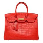 Sac Hermès Birkin 30 en cuir d'alligator avec finitions dorées - Rouge