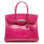Sac Hermès Birkin 30 en cuir d'alligator avec finitions dorées - Rose