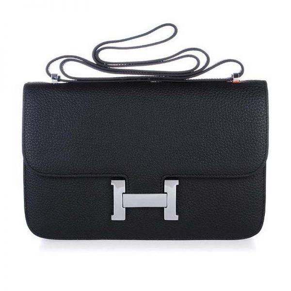 Hermes Constance Elan Leather Shoulder Bag in Epsom Leather-Black