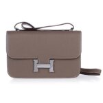 Bolso de hombro Hermes Constance Elan de piel en piel Epsom gris