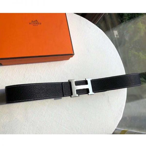 Hermes Men Quizz Belt Buckle & Reversible Leather Strap 32 mm-Silver (10)