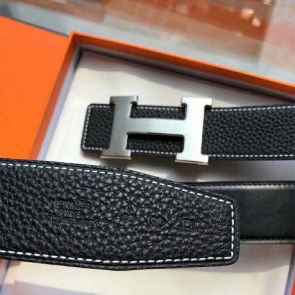 Hermes Men Quizz Belt Buckle & Reversible Leather Strap 32 mm-Silver (12)