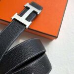 Hermes Men Quizz Belt Buckle & Reversible Leather Strap 32 mm-Silver - Image 3