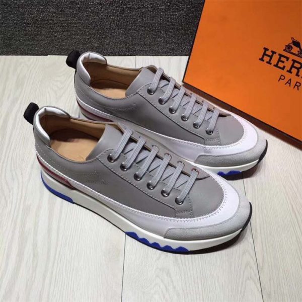 Hermes Men Rapid Sneaker Shoes White Sole-Grey (5)