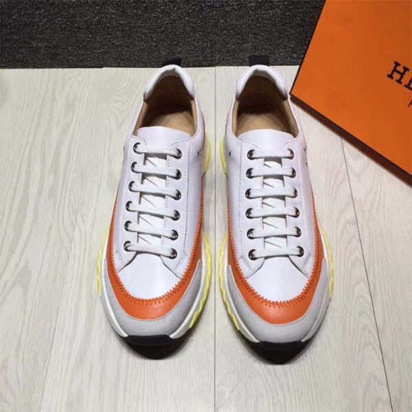 Hermes Men Rapid Sneaker Shoes White Sole-Orange (2)