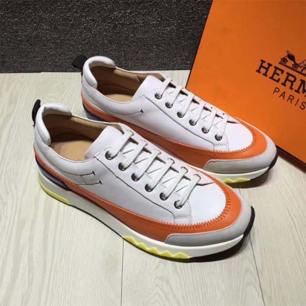 Hermes Men Rapid Sneaker Shoes White Sole-Orange (5)