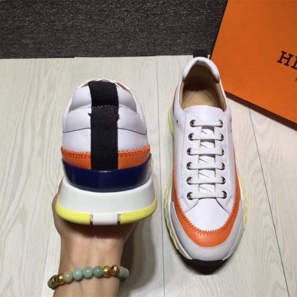 Hermes Men Rapid Sneaker Shoes White Sole-Orange (6)