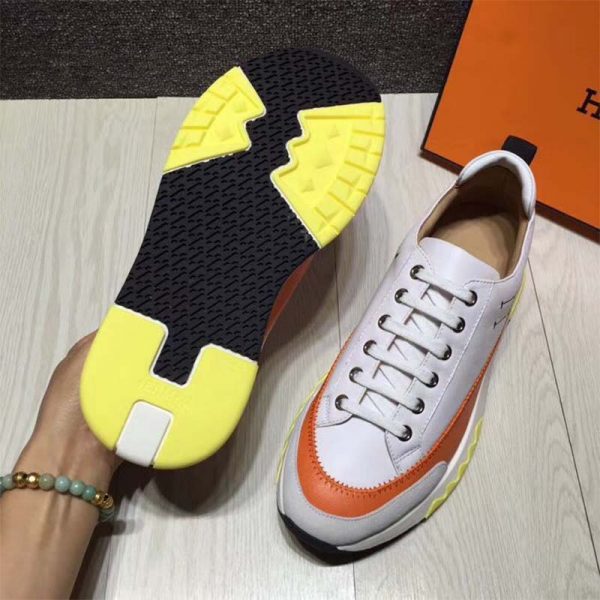 Hermes Men Rapid Sneaker Shoes White Sole-Orange (7)