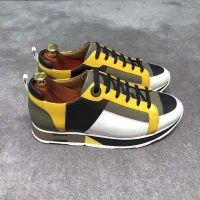 Hermes Men Rebus Sneaker Shoes Black Yellow and Khaki Insert