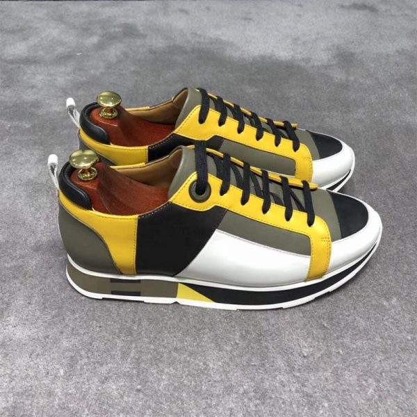 Hermes Men Rebus Sneaker Shoes Black Yellow and Khaki Insert (2)