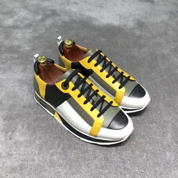 Hermes Men Rebus Sneaker Shoes Black Yellow and Khaki Insert (3)