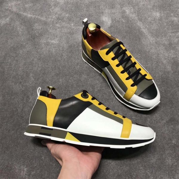 Hermes Men Rebus Sneaker Shoes Black Yellow and Khaki Insert (5)