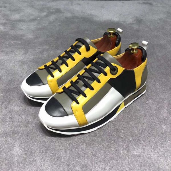 Hermes Men Rebus Sneaker Shoes Black Yellow and Khaki Insert (6)