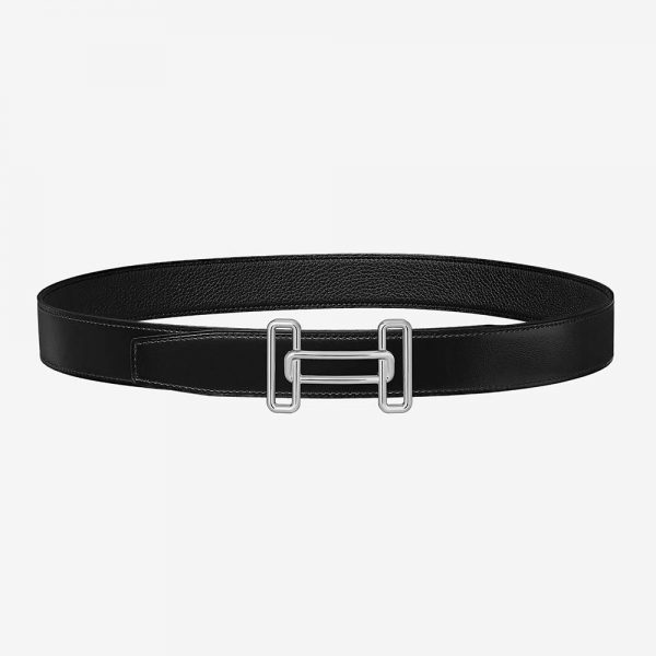 Hermes Men Rythme Belt Buckle & Reversible Leather Strap 32 mm-Silver