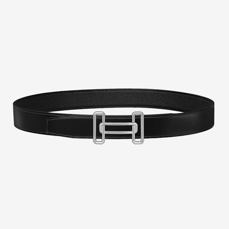 Hermes Men Rythme Belt Buckle & Reversible Leather Strap 32 mm-Silver