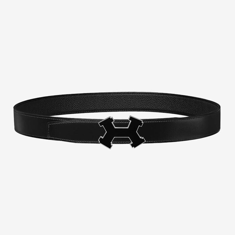Hermes Men Street H Belt Buckle & Reversible Leather Strap 32 mm-Black