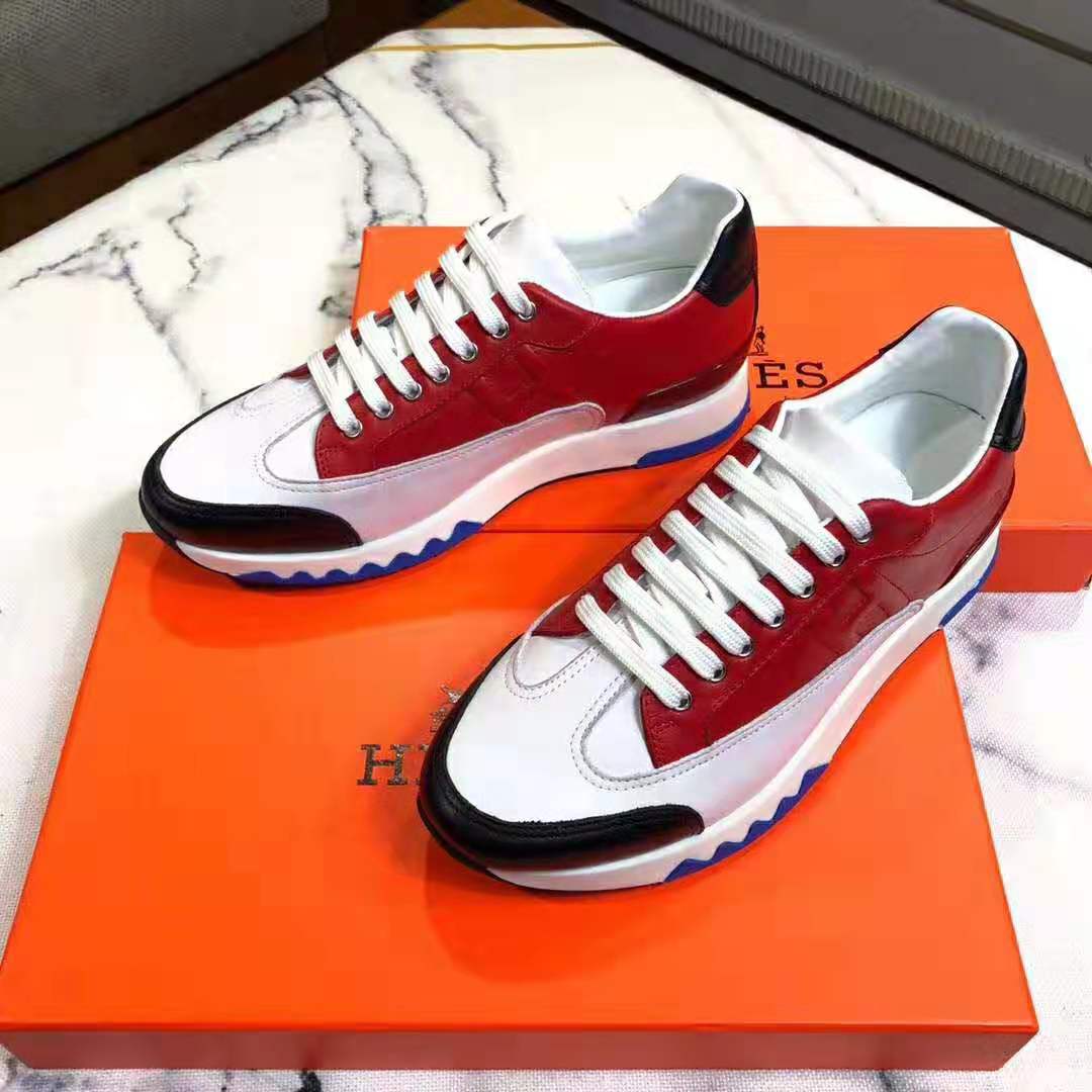 Hermes Men Trail Sneaker in Calfskin-Red - LULUX