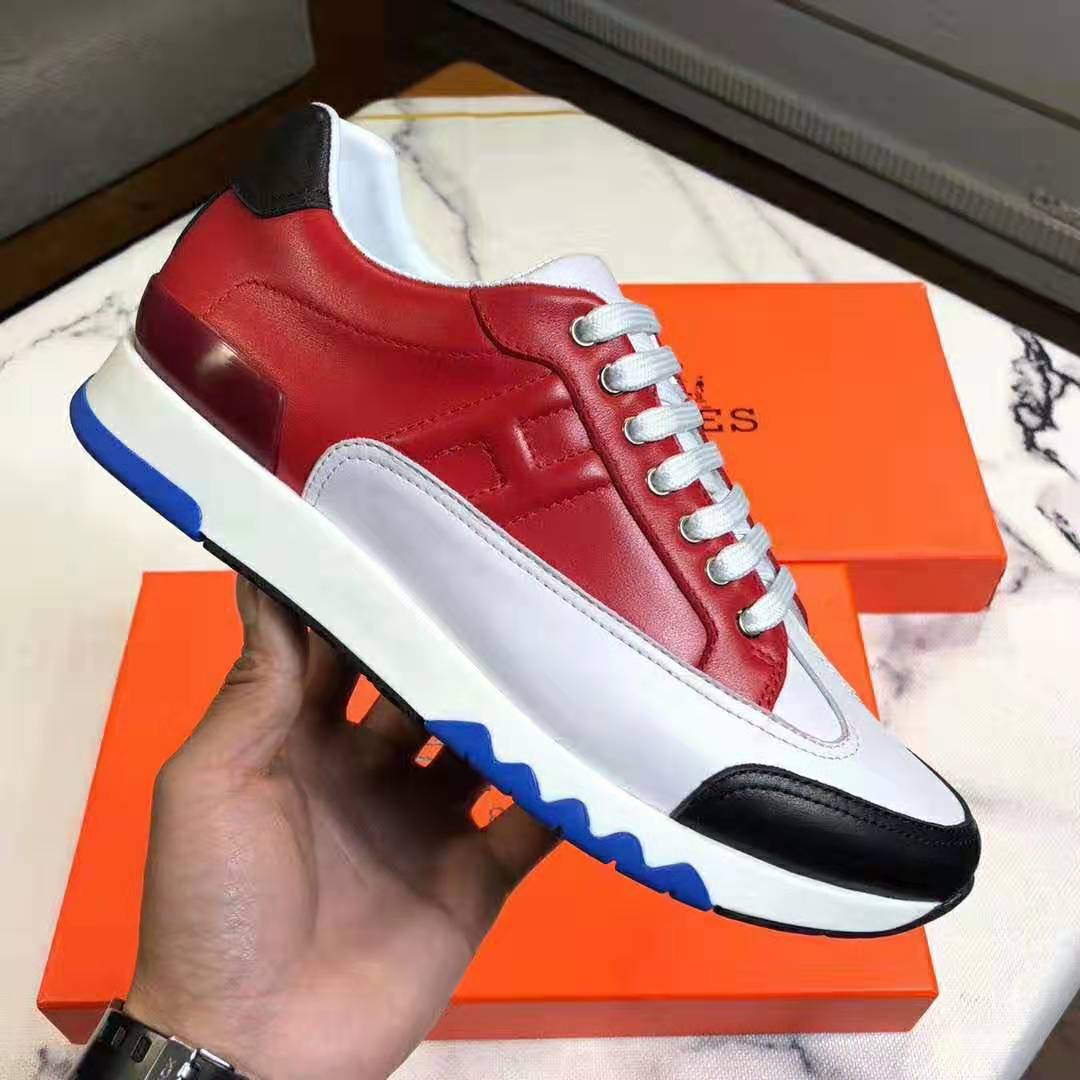 Hermes Men Trail Sneaker in Calfskin-Red - LULUX