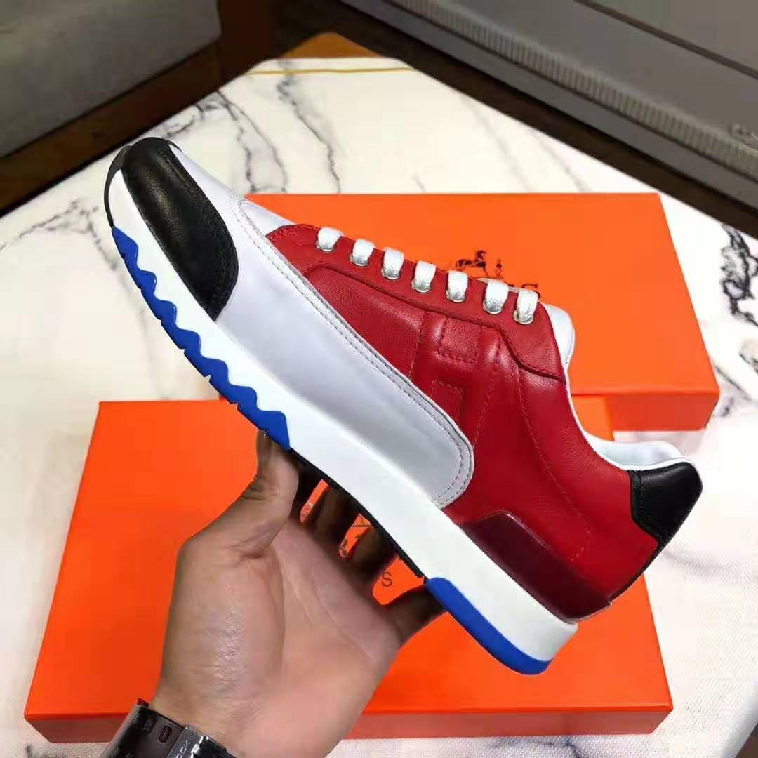 Hermes Men Trail Sneaker in Calfskin-Red - LULUX