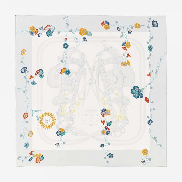 Hermes Women Brides Fleuries Scarf 90-Yellow