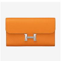 Hermes Women Constance Long Wallet in Calfskin Leather-Pink